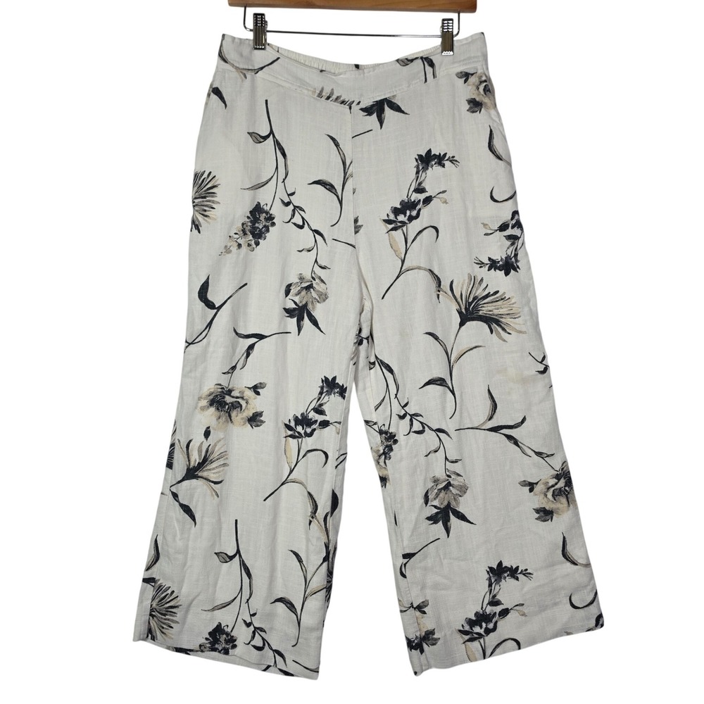 Matty M Womens Large Floral Wide Leg Crop Pants Rayon Linen Pull On Coastal